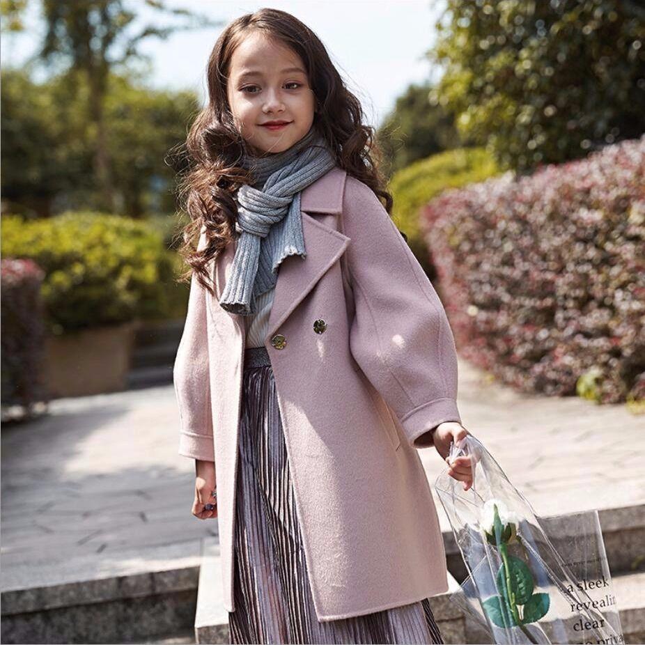 Festive Christmas Clothes Girls Coat Children's Woolen Coat Mid-length Red Fashion Thick Winter Clothes