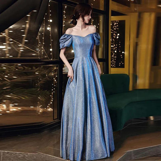 Blue Sweetheart Neck Caftan Evening Dresses Flowers Full Sleeve Arabic Special Occasion Dresses Evening Party Gowns