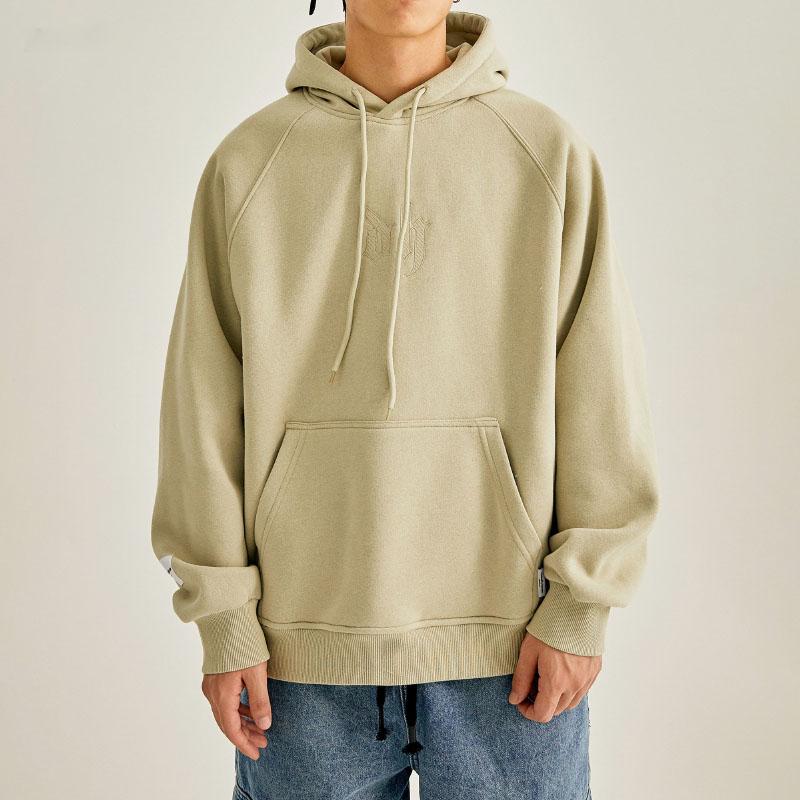Autumn and Winter Plus Velvet Warmth Trend Letter Embroidery Sweater Loose and Versatile Men's Solid Color Hooded Jacket