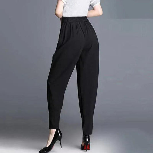 Ladies Black Wide Leg Pants Spring and Summer All-match Loose and Thin Large Size Fat Casual Pants