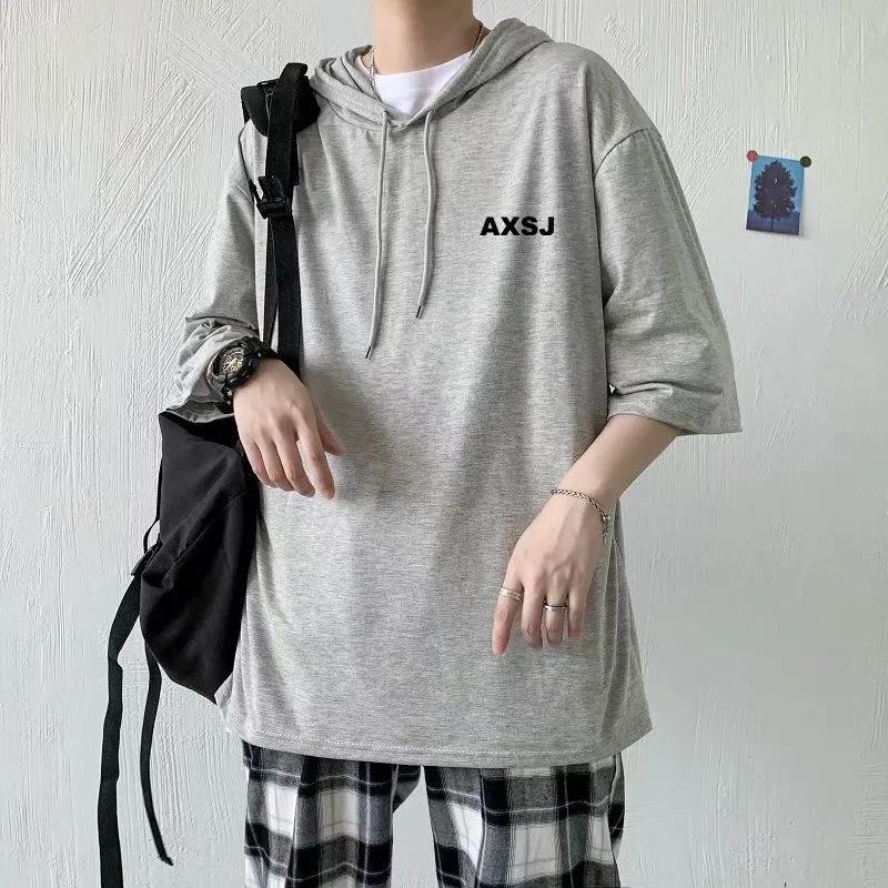Spring and Summer Five-point Sleeve T-shirt Men's Hooded Short-sleeved Sweater Trend Half-sleeved Hoodie