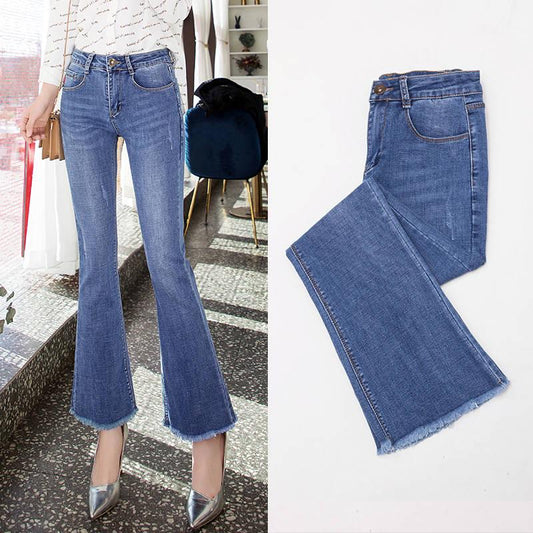 Women Fashion Wide Leg Flared Jeans Denim Comfortable Loose Jeans Zipper Pocket Trousers