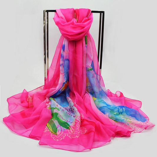 Flower Wrap Shawl Silk Imitation Satin 200*140cm Women Elegant Scarf All-match Headscarf Sunscreen Gauze Shawl