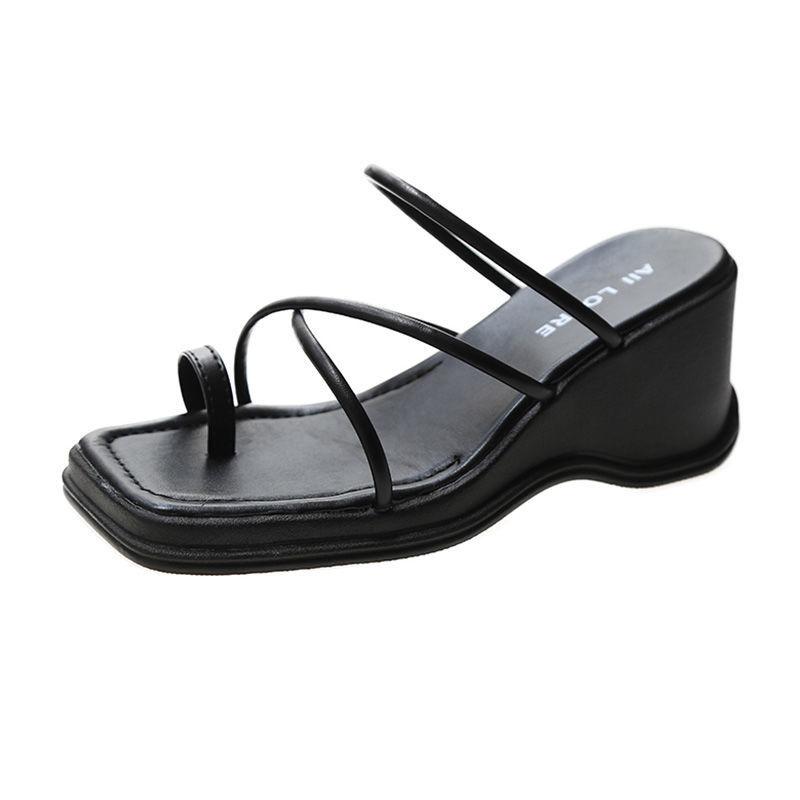 Roman Sandals Slippers Women's Outer Wear Summer Slope Fashion Black Flip-flops High Heels Summer
