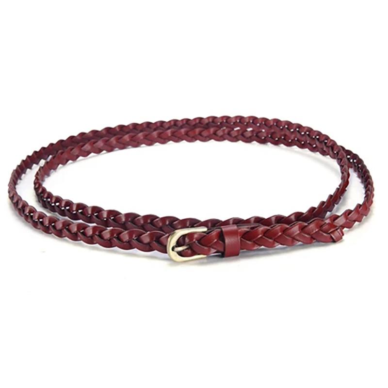 Women's Double Circle Woven Thin Belt Casual Korean Decorative Sweater Dress Belt Knotted and Lengthened Maroon Belt