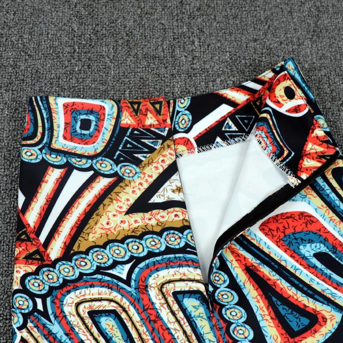 Women Sexy Tight A-line High Waist Printed Hip Skirt Short Skirt Knee-length Split Fork Club Casual Home Office