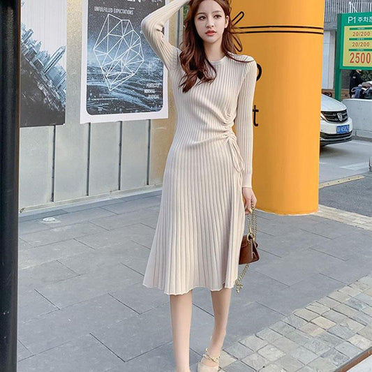 Mid-length Casual Sweater In Autumn and Winter with Slim Thick Dress Over The Knee Knit Women's Bottoming Shirt