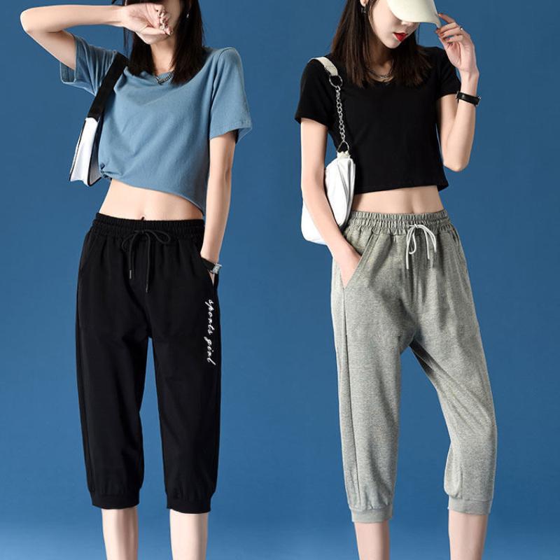 Cotton Cropped Trousers Women Loose Sports Pants Summer Thin Shorts Casual Harem Breeches Student Five-point Pants