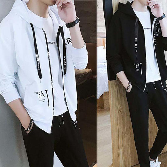 Spring and Autumn Men's Sweatshirt Set Korean Slim Jacket Hooded Sportswear Clothes + Pants