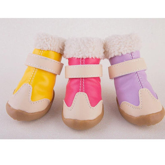 Dog Shoes Teddy Dog Cat Walking Shoes Puppy Shoes Waterproof Boots Winter Plus Velvet Pet Shoes Comfy Warm Windproof Dog Wear-resistant Boots Shoes