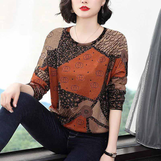 Long-sleeved T-shirt Women's Spring and Autumn New Round Neck Plus Size Mother's Shirt Bottoming Shirt Loose Casual