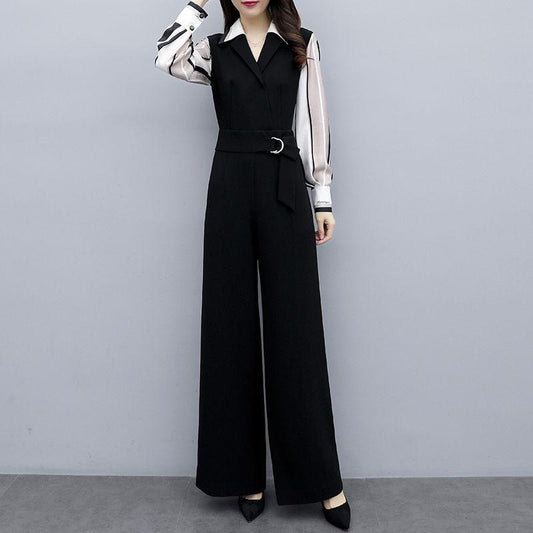 Jumpsuit Women's Casual Black Jumpsuit High-waist Wide-leg Pants Suit Casual Work Formal Wear Elegant Temperament Fabric Light and Breathable