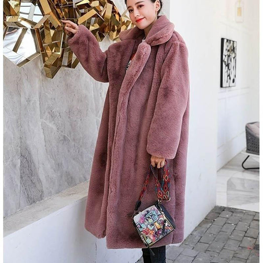 Winter Imitation Rabbit Fur Long Suit Collar Fur Coat Loose Warm Casual Temperament Ladies Windbreaker