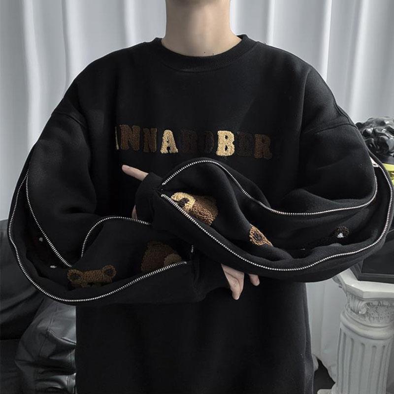 Plus Velvet Thick Sweater Men's Loose Large Size Jacket Youth Autumn and Winter Long-sleeved T-shirt Pullover Top Men's Trend