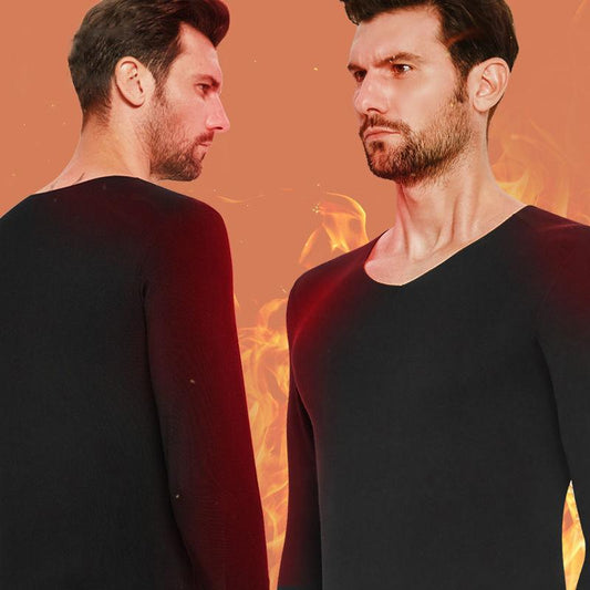 Men Winter Thermal Underwear O-neck Male Autumn Tight Tops Thicken Windproof Comfortable Soft Lining Long Sleeve High Elasticity Spring Pajamas V-neck