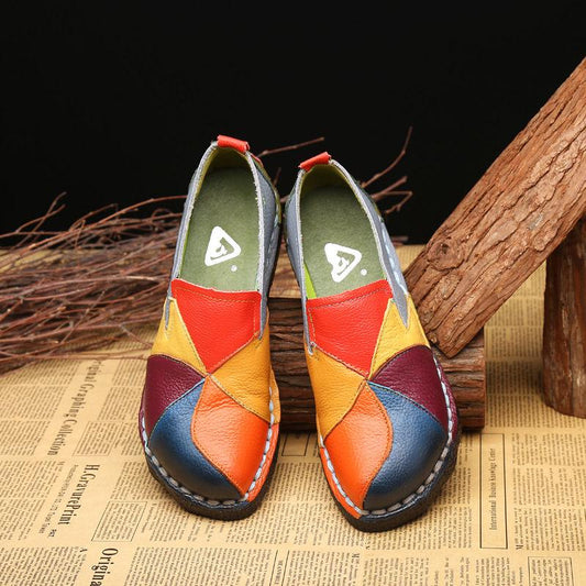 Vintage Genuine Leather Woman Candy Color Breathable Flat Shoes