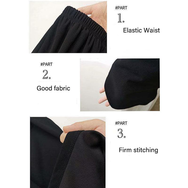 WTEMPO Elastic Waist Super Long Straight Leg Loose and Thin Women's Wide-leg Trousers High Waist Big Pocket
