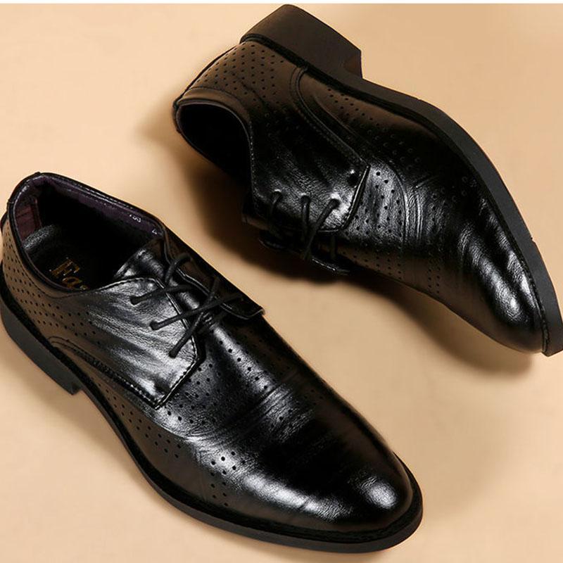 Men's Pointed Leather Shoes Men Oxford Shoes Slip on Formal Dress Shoes for Man Leather Men Shoes Summer Hollow Breathable Oxford Shoes
