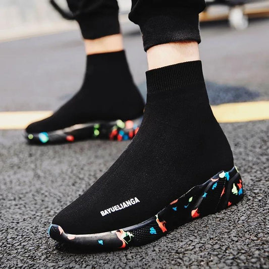 Summer Breathable Net Men's Shoes Unisex High-top Stretch Sock Shoes Korean Style Trendy Couple Shoes Casual High-top Sneakers