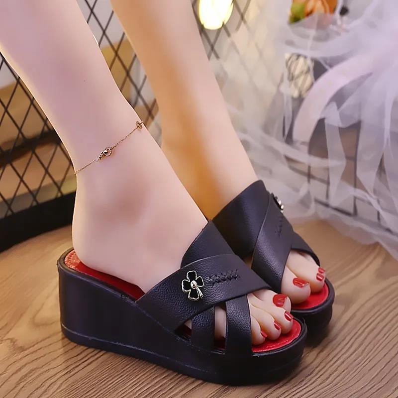 Thick Sole Slippers Ladies Summer Versatile Outer Wear Wedge Heel Fashion Trend Anti-slip Sandals and Slippers