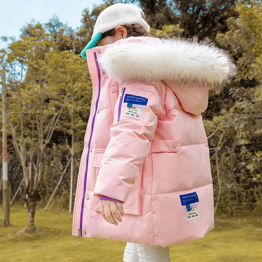 Girls Mid-length Warm Down Jacket Korean Version of Thick and Velvet Windproof Winter Jacket