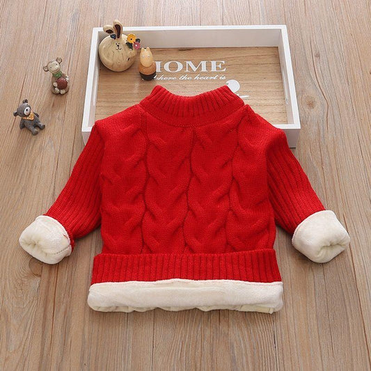 Children's Warm and Windproof Sweater Sweater Base Set To Thicken Autumn and Winter Clothes High and Low Collar Twist