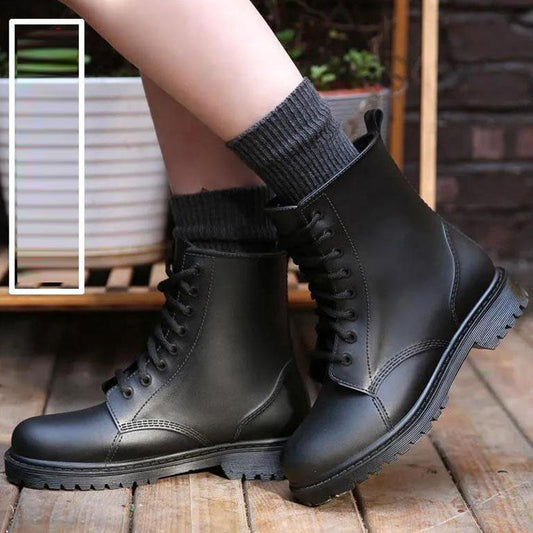 High-top Rain Boots Martin Boots Rain Boots Rubber Shoes In The Tube Waterproof and Rainproof Shoes Leather Overshoes Men