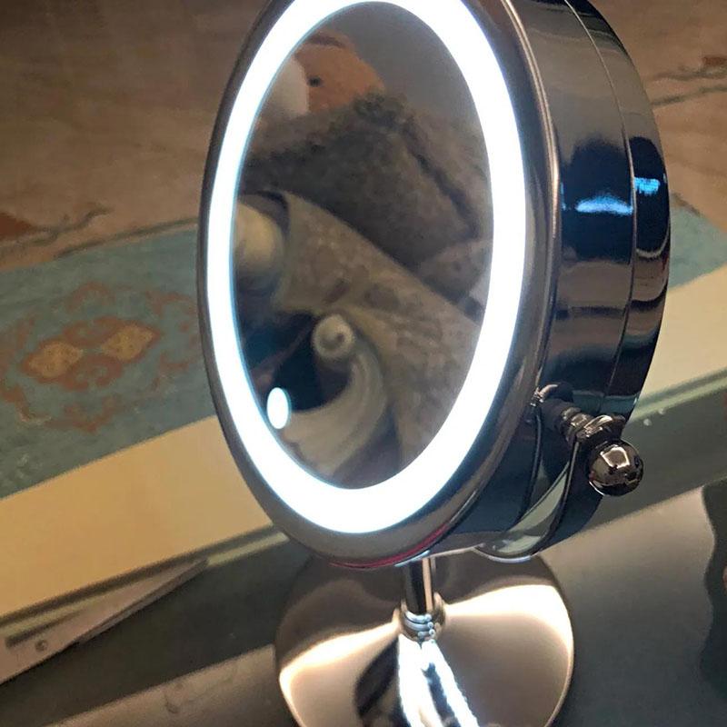 Double-sided Makeup Mirror Desktop Led with Light HD Fill Light Touch Screen USB Charging Bright Silver Plated