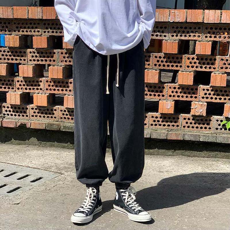 Spring Fashion Workwear Jeans Loose Drawstring Wide Legs Trendy Brand All-match Elastic Pants Cropped Pants