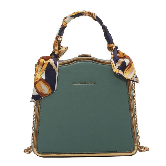 Ladies Premium Solid Color Silk Scarf Handbag Exquisite Chain One Shoulder Crossbody Box Bag