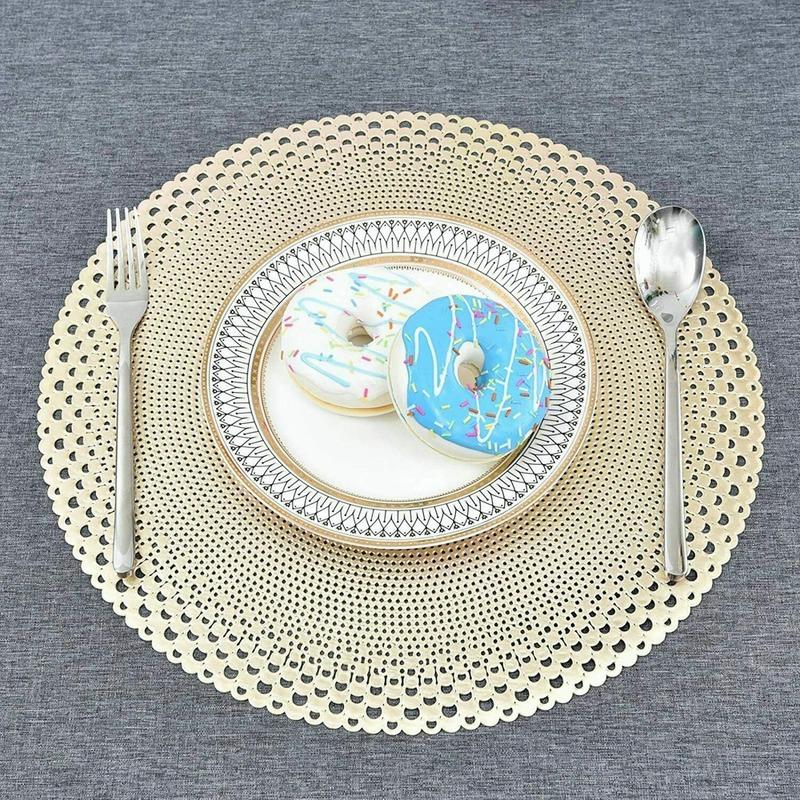 1pcs/2pcs/4pcs Gold Placemats & Coasters Round Vinyl Place Mat for Kitchen Dining Table Wedding