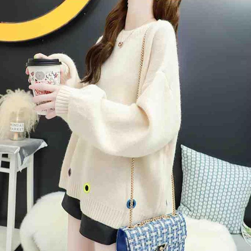 Autumn and Winter Pullover Simple Sweater Loose Large Size Casual Jacket Casual Simple Female Student Jacket