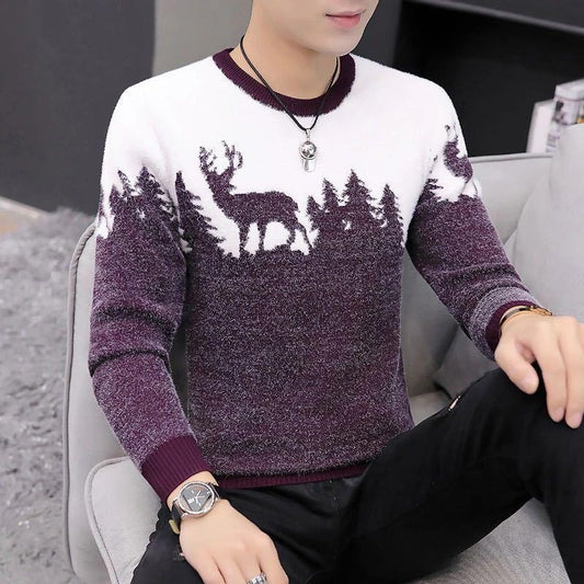 Fashion Long-sleeved Stretch Top Men's Sweater Pullover Low-neck Casual Jacket for Fall/winter