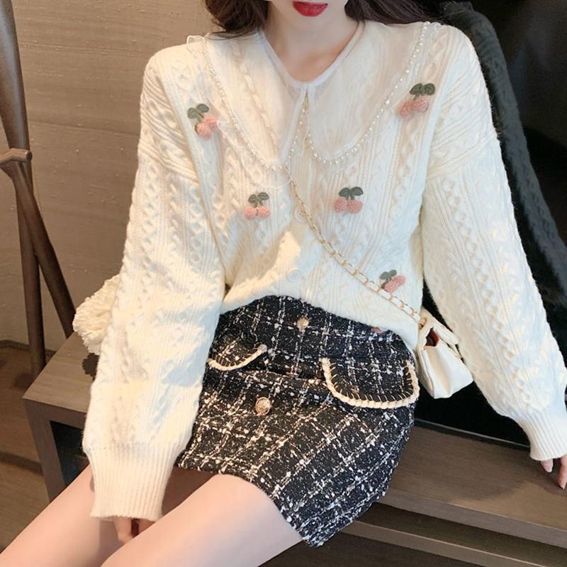 Spring Autumn Loose Korean Short Style Knitwear Cardigan Women's Sweater Jacket Women's Long Sleeve All-match Top