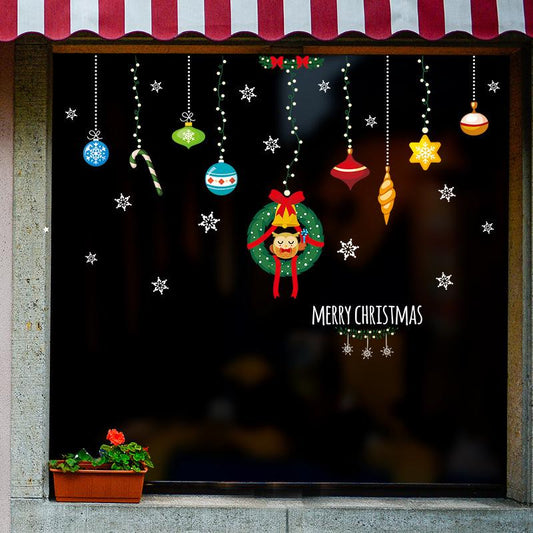Double-sided Christmas ball ornaments glass window storefront removable wall stickers