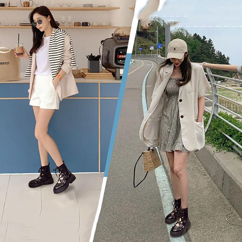 Net Red British Style Hollowed Out Increased Martin Boots Women's Summer Thin Short Boots Trendy All-match Breathable Sandals