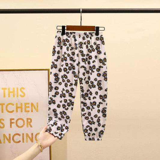 Boy's and Girl's Spring and Summer Casual Pants Children's Autumn Large Size Floral Print Loose Trousers