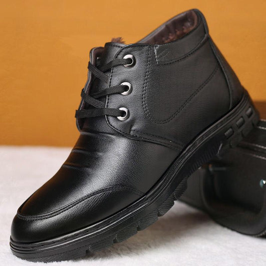 Men's Cotton Shoes Thick Shoes Men's Boots Winter Casual Leather Shoes High-top Plus Velvet Warm Business Cotton Shoes