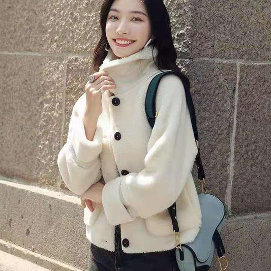 Fur All-in-one Short Grain Velvet Women's Coat Winter Loose Plus Velvet Thick Lamb Wool Coat