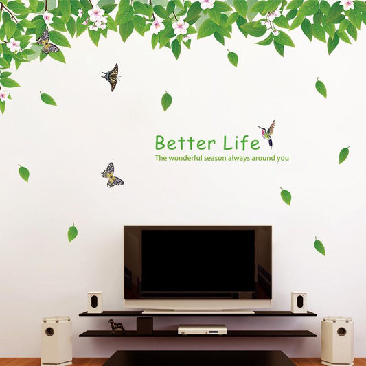 Super green leaf porch bedside house TV background decoration removable splicing wall stickers