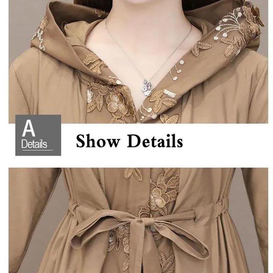 Embroidered Trench Coat Women's Mid-length Spring Large Size Loose Fashion Temperament All-match Raincoat Jacket