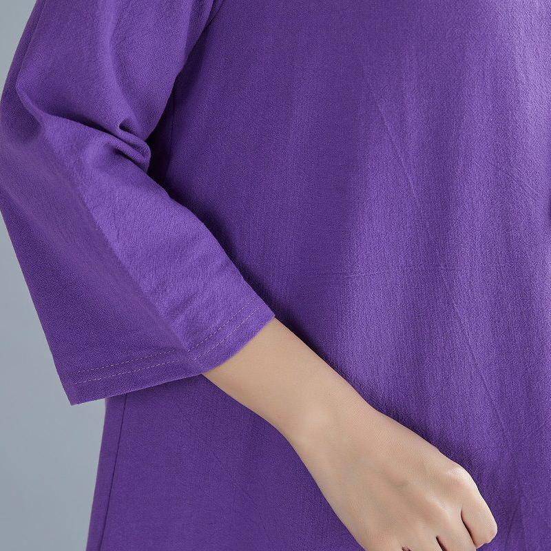 Retro Women 3/4 Sleeve Long Solid Dress Vintage Casual O Neck Swing Dresses Robes Maxi Dress Plus Size