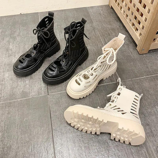 Net Red British Style Hollowed Out Increased Martin Boots Women's Summer Thin Short Boots Trendy All-match Breathable Sandals