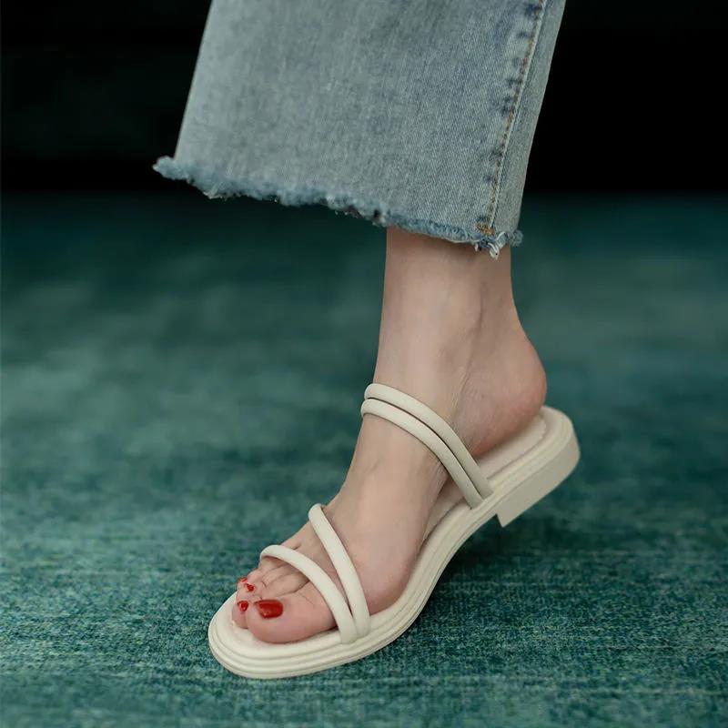 Sandals Female Summer Wear All-match Flat-bottomed Roman Sandals One Shoe Two Wear Beach Sandals Lightweight Non-slip