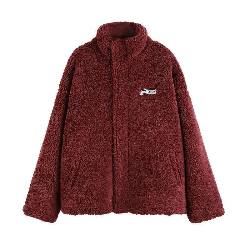 Two-sided Cotton-padded Jacket Female Winter Lamb Hair Girl Student Loose Harajuku Style Thickened Stand-up Collar Cotton-padded Jacket