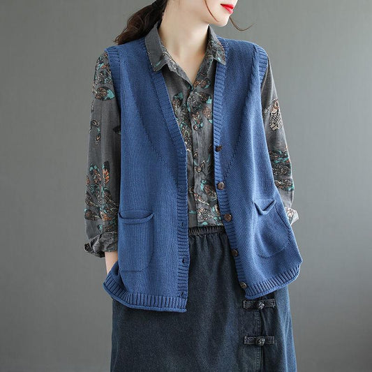 Spring and Autumn Knitted Loose Waistcoat V-neck Sleeveless Sweater Fashion Simple Female Top