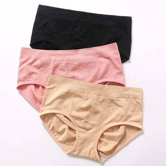 4Pcs/Set 3D Honeycomb Belly-lifting Butt-lifting Panties Women's Seamless Cotton Crotch Solid Color Mid-waist Briefs