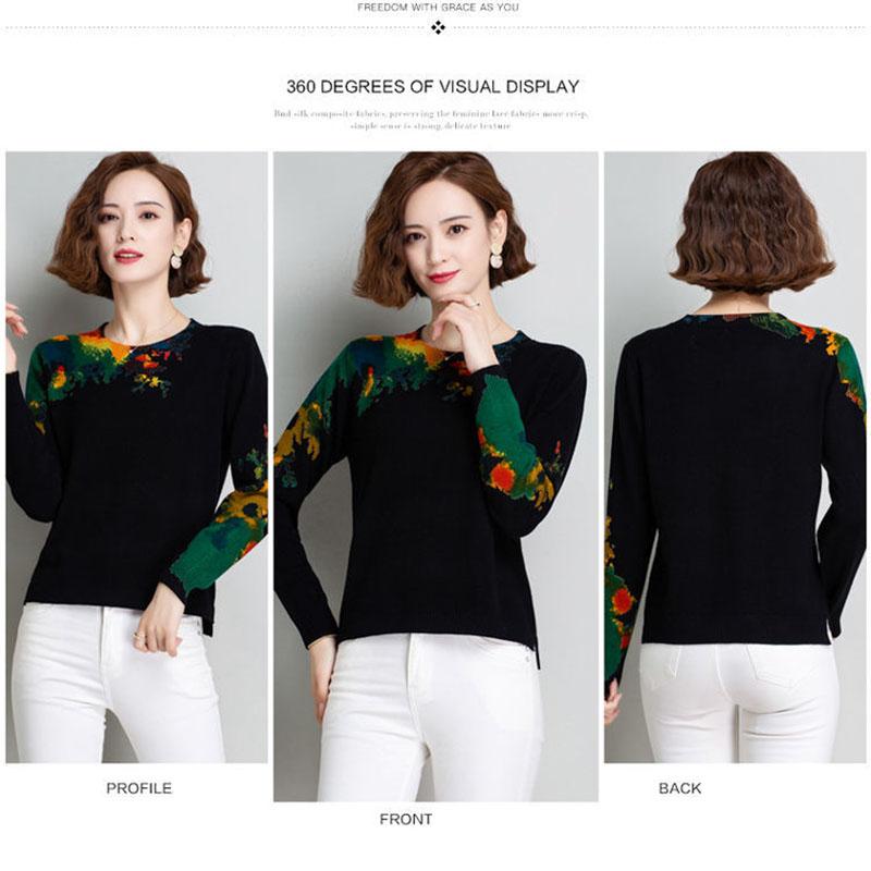 Ethnic Style Printed Wool Sweater Women Short O-Neck Cashmere Sweater Loose Plus Size Comforable Knit Sweater Jumper Bottoming or Outwear