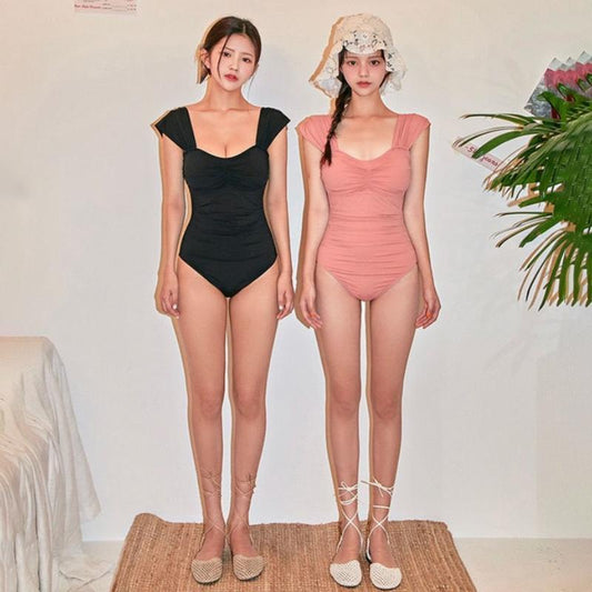 Small Chest Gathered U-neck One-piece Swimsuit Ladies Beach Swimsuit Ladies All-in-one Vacation Swimsuit Briefs Sexy Swimsuit