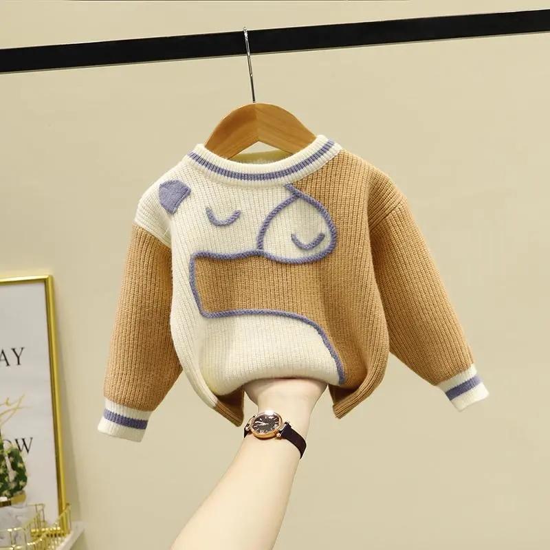 Children's Sweater Boys Round Neck Sweater Boys Baby Pullover Sweater Bottoming Shirt Autumn and Winter Loose Top